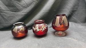 lot 38 image: Ruby Red Glass Collection - Set of 3 Pieces