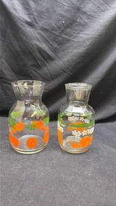 lot 39 image: Glass Juice Carafes with Orange Citrus Design - Set of 2