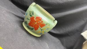 lot 47 image: Green Glazed Ceramic Jardiniere with Floral Decor