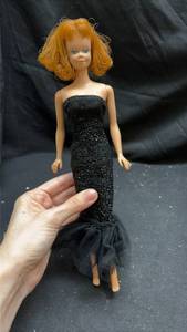 lot 62 image: 1960s Midge Barbie Doll Red Hair Blue Eyes with Black Gown