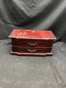 lot 77 image: Two-Drawer Jewelry Box with Red Leather Top and Mirror