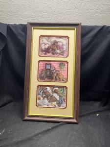 lot 85 image: Framed Bear Illustration Print Three-Panel Wall Art