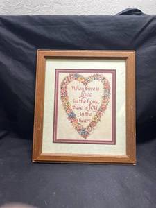 lot 88 image: Framed Floral Heart Print with Love and Joy Quote
