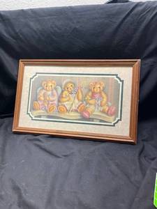 lot 90 image: Framed Teddy Bear Print Picture Three Bears Illustration