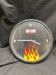 lot 95 image: Hot Rod Magazine Wall Clock with Flame Design