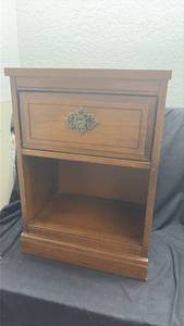 lot 116 image: Wood Nightstand with Drawer and Ornamental Hardware