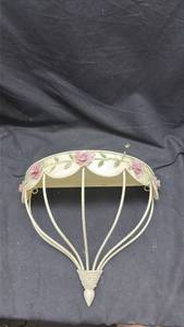 lot 119 image: Wall-Mounted Decorative Planter with Pink Floral Design and Rope Details
