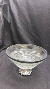 lot 120 image: Decorative Bowl with Metal Base and Ribbed Glass Insert