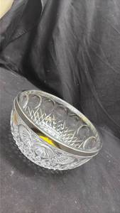 lot 122 image: Cut Glass Bowl with Metal Rim Decorative Pattern