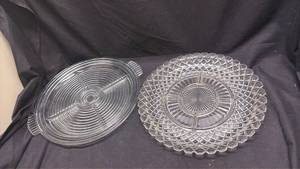 lot 125 image: 2 Glass Serving Platters with Handles and Divided Sections