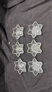 lot 148 image: 6-Piece Clear Glass Star-Shaped Candle Holders.