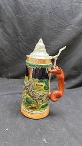 lot 186 image: Decorative Beer Stein with Metal Lid and Handle, Wildlife Scene