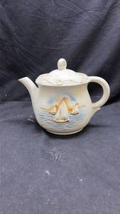 lot 193 image: Ceramic Teapot with Sailboat Decoration and Lid