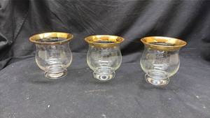 lot 196 image: Set of 3 Glass Footed Urns with Gold Trim