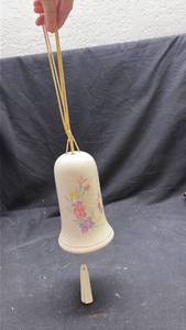 lot 210 image: Ceramic Bell with Floral Decoration and Rope Hanger