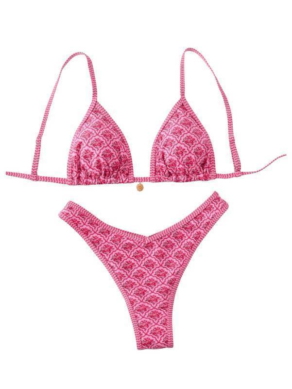 lot 72424 image: Womens Bikini Sets Floral Print Spaghetti Strap High Cut Swimsuit Beachwear Multicolor Medium - Retail $20