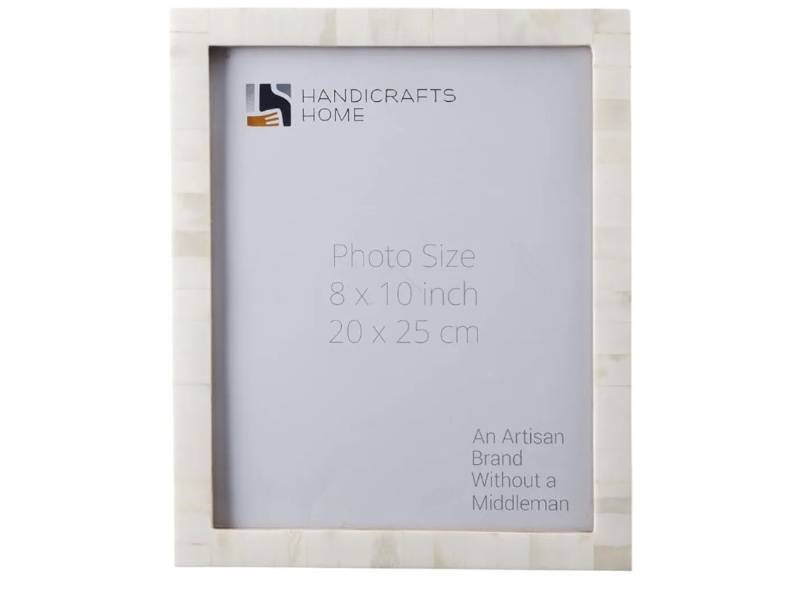 lot 58286 image: Handicrafts Home White 8x10 Picture Frame for Modern Minimalist Home Decor, Wedding Gift, Farmhouse Wall Decor, Boho Shelf Styling, Vintage Bone inlay Frames for Aesthetic & Living Room Picture Frame - Retail $25