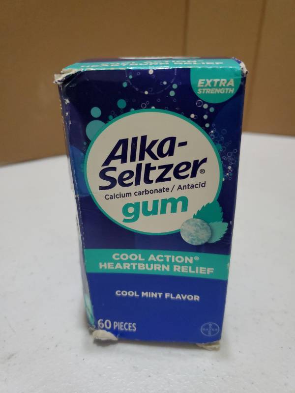 lot 58287 image: Alka-Seltzer Extra Strength Antacid Gum Cool Mint 40 Pieces (few open pieces) - Retail $6
