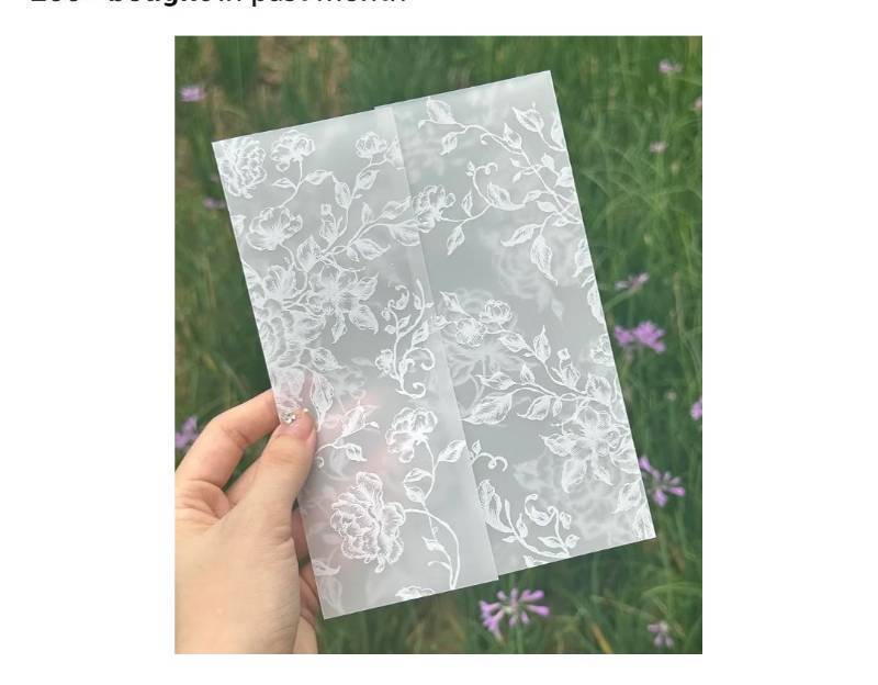 lot 58293 image: 50 Pack Pre-Folded Vellum Jackets for 5x7 Invitations - White Flower - 115GSM Vellum Paper 5x7 Jackets - Wedding Invitations Wraps - Transparent Wedding - Retail $12