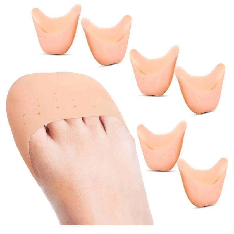 lot 58355 image: 6 Pcs Toe Cover Protectors for Women Silicone Toe Pouch Caps Gel Pads Pointe Shoes Protectors Gel Ballet Dance Sock Pads with Breathable Hole for Ball of Foot Metatarsal(Beige) - Retail $7