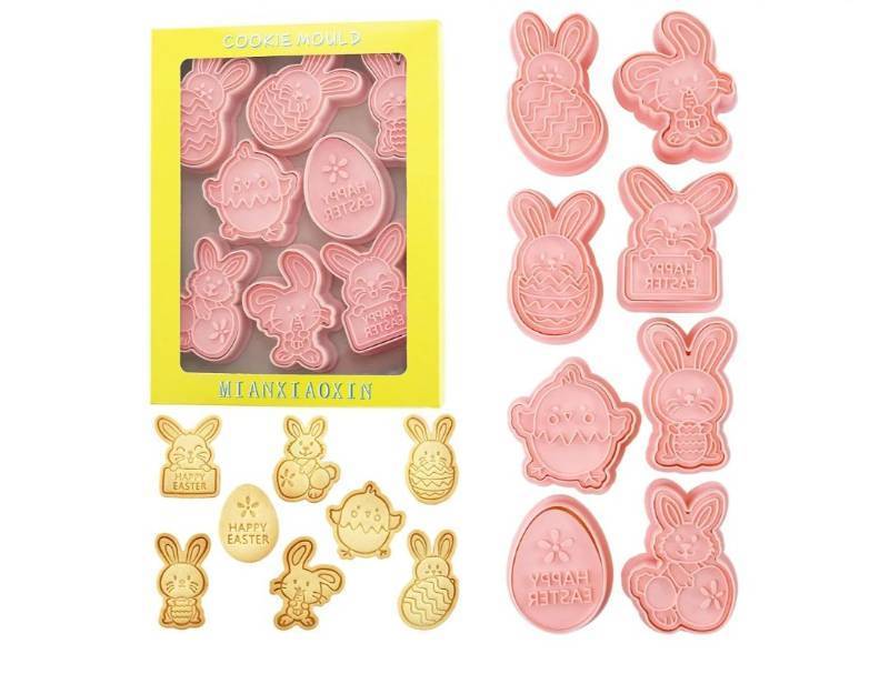 lot 58425 image: Easter Cookie Cutters Set 8 Pcs 3D Mini Bunny Egg Chick Shapes - Retail $7