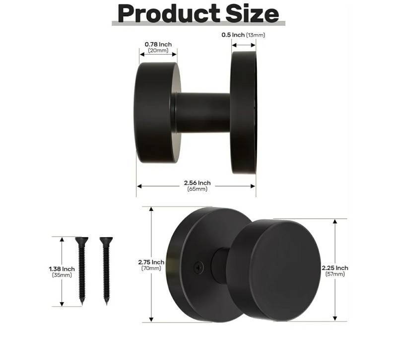 lot 46591 image: 2 Pack Matte Black Dummy Door Knob Interior, Black Door Knobs for Bifold and Closet Doors, Heavy Duty Round Modern Door Handle