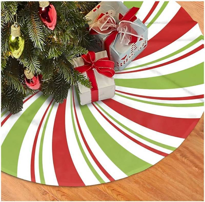 lot 46615 image: Christmas Tree Skirt 36 Inch, Tree Red Green Spiral Candy Xmas Tree Skirt Christmas Tree Mat for Home Party Holiday Indoor Outdoor Decorations
