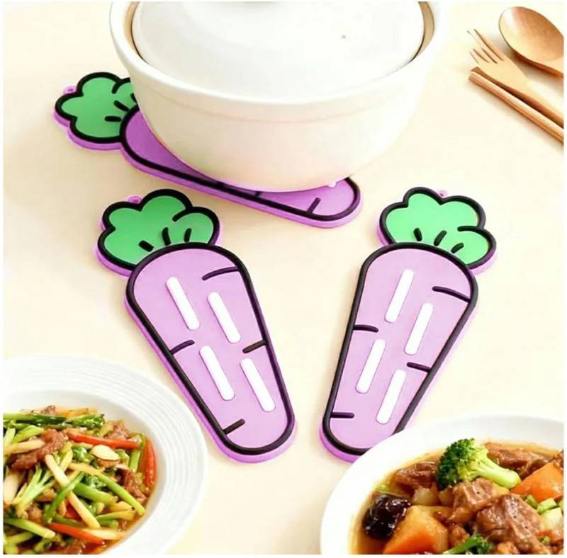 lot 46616 image: Silicone Pot Lid Holder & Mini Drying Mat �� Cute Carrot Shape, Grooved Design for Kitchen Counter Organization Non-Slip, Heat-Resistant, Easy to Clean(Set of 2)
