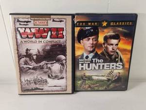 lot 114 image: 2 War DVDs WWII A World in Conflict High School Educator Edition & The Hunters