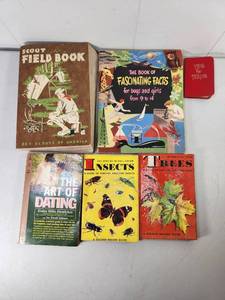 lot 218 image: Lot of 6 Books Scout Field Book, Fascinating Facts, Art of Dating, Insects, Trees, Tips for Teens