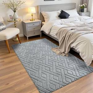 lot 400 image: Grey 3x5 Washable Geometric Shag Rug, Non-Slip LivingBedroom