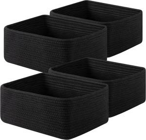 lot 413 image: OIAHOMY 4 Pack Storage Baskets for Shelves, Woven Rope, Black