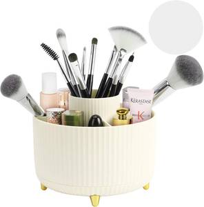 lot 423 image: Makeup Brush Holder Organizer with Mat, 5 Slots, 360  Rotating