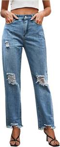 lot 428 image: Women Ripped Jeans, High-Waisted, Distressed Baggy Wide-Leg Denim Size XL