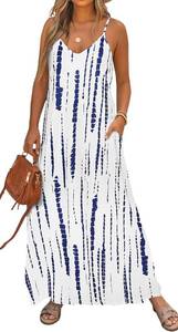 lot 443 image: Bluetime Women Spaghetti Strap Maxi Dress V-Neck Sleeveless Size XL