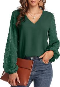 lot 461 image: Roll Up Womens Lantern Long Sleeve Swiss Dot Blouse Tops Plus Size Size 2XL