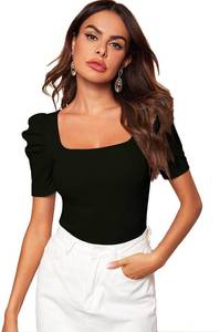 lot 473 image: WDIRARA Womens Puff Sleeve Square-Neck Tee Size S