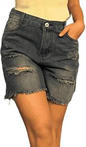 lot 478 image: $59 Women Washed Distressed Denim Shorts, High Waist, Frayed Hem