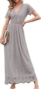 lot 493 image: Melliflo Lace Patchwork Hollowed Out Short Sleeve V-Neck Dress