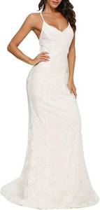 lot 498 image: Womens Bodycon Long Formal Dress Lace Embroidery Bridesmaid Gown L