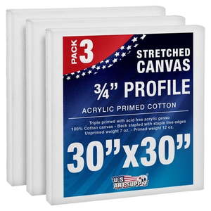 lot 4182 image: U.S. Art Supply 30 x 30 inch Stretched Canvas 12-Ounce Triple Primed  3-Pack - Professional Artist Quality White Blank 34  Profile  100% Cotton  Heavy-Weight Gesso - Acrylic Pouring  Oil Painting