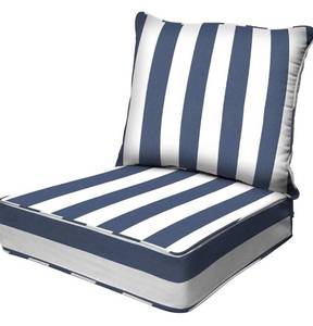 lot 4189 image: Honeycomb Outdoor Heritage Deep Seat, 24 x 23, Cabana Stripe Blue and White Chair Cushion with Removable Cover, for Patio Furniture