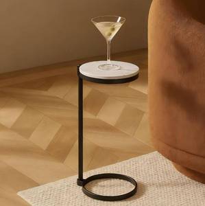 lot 4199 image: TEHOME Black Marble Drink Table Metal Martini Round Small Drink Side Table for Couch Marble C Shaped End Table for Sofa 10 diam,24.55 h