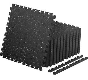 lot 4204 image: 0.4 Thick 12 Pcs 48 Sq Ft Non-Slip Rubber Top Exercise Equipment Mats, High Density EVA Foam Mats with Rubber Top, Interlocking Puzzle Gym Flooring for Home Gym, Workout Floor Mats, Black