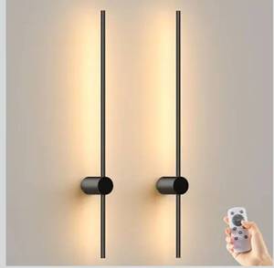 lot 4211 image: JOFIOS Battery Operated Wall Sconces Set of 2,10000mAh Rechargeable Wireless Sconces with Remote Control,Dimmable Wall Lamps with 7 Colors,35.4 Inch Modern Black Wall Lights for Bedroom, Living Room