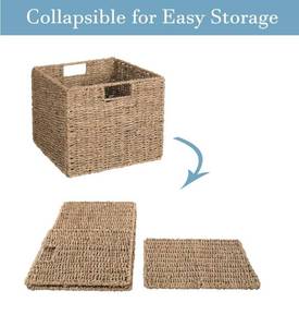 lot 4229 image: Seagrass Storage Baskets, 12X12X10in Cube Wicker Storage Basket for Shelves, Pantry Baskets Organization and Storage, Kitchen Storage Baskets 4 Pack