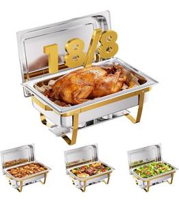 lot 4233 image: CAMMOO 4 Pans Gold 188 (304) Stainless Steel 4 Pack Chafing Dishes for Buffet 9QT Stackable Chafing Dish Buffet Set Food Warmer, Food Warmers for Parties Buffet Catering Events Dinners-RG404