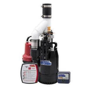 lot 246 image: Combo Pre-Assembled 13 HP Primary and Battery Backup Sump Pump System with 24-hour a Day Monitoring Controller- Retail $379