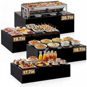 lot 4604 image: Leinuosen 4 Pcs Extra Large Acrylic Buffet Risers for Food Display Stands Box, 20.7 19.7 18.7 17.7 Rectangle Catering Supplies for Weeding Dessert Table Brunch Setup Decor, Hollow Bottom(Black)