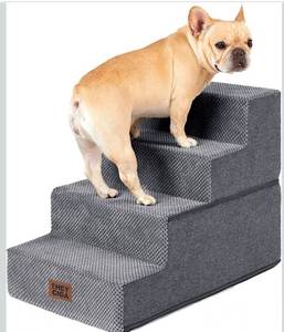 lot 4608 image: EHEYCIGA Dog Stairs for Bed 18 H, 4-Step Dog Steps for High Bed, Pet Steps for Small Dogs and Cats, Non-Slip Balanced Pet Ramp Indoor, Grey